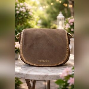 Michael Kors Brown Suede And Leather Crossbody Bag